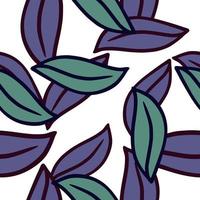 Isolated seamless abstract botanic pattern with purple and turquoise colored leaf print. White background. vector