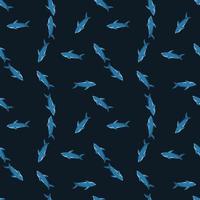 Doodle random small blue shark shapes seamless pattern. Black background. Scrapbook ornament. Simple style. vector
