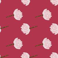 Minimalistic style seamless pattern with light pink lotus flowers shapes. Dark pink background. Creative print. vector