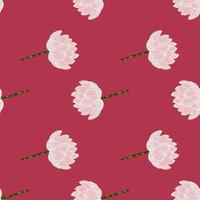 Minimalistic style seamless pattern with light pink lotus flowers shapes. Dark pink background. Creative print. vector