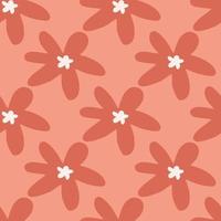 Naive seamless doodle pattern with daisy silhouettes. Abstract botanic design in coral tones. vector