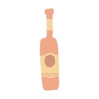 Cute alcohol bottle in doodle style. Freehand drawing. Funny glass bottle isolated on white background. vector