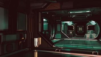 interior futurista do corredor da nave espacial com luz video