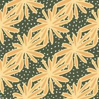 Hand drawn abstract yellow flowers seamless pattern on dots background. vector