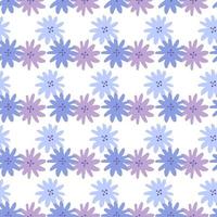Pretty blue and pink chamomiles flowers seamless pattern. Doodle style. Daisies floral endless wallpaper. vector