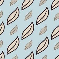 Hand drawn abstract seamless nature pattern in blue and beige tones with simple doodle leaf shapes print. vector