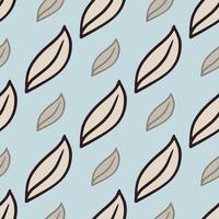 Hand drawn abstract seamless nature pattern in blue and beige tones with simple doodle leaf shapes print. vector