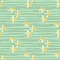 Hand drawn botanic seamless pattern with simple green hawaii flower shapes. Green striped background. vector