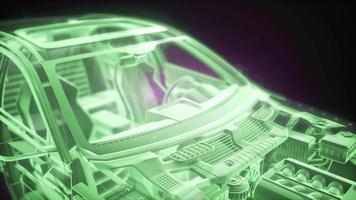 Holographic animation of 3D wireframe car model with engine video