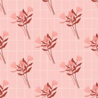 Spring doodle seamless pattern with flowers bouquet ornament. Stylized artwork in pink and red tones. vector