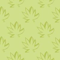 Marijuana outline silhouette seamless pattern. Elements and background in green colors. vector