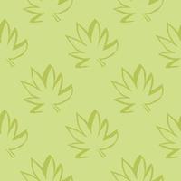 Marijuana outline silhouette seamless pattern. Elements and background in green colors. vector