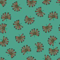 Abstract style seamless doodle pattern with random little folk licuala palm print. Turquoise background. vector
