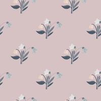 Seamless pattern with forest flower bouquet silhouettes. Navy blue botanic elements on pale pink background. vector