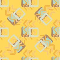 Random seamless pattern. Geometric figures in orange and blue colors on yellow background. vector