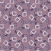 Random abstract pattern with squares and zigzag figures on lilac background. vector