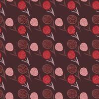 Little dandelion ornament seamless pattern. Dark maroon background with pink and red floral elements. Stylized backdrop. vector