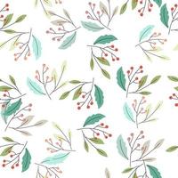 Forest nature seamless pattern with simple berry branch ornament. Random floral shapes. Blue leaves. vector