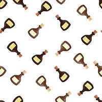 Brown rum bottles shapes seamless pattern in doodle simple style. Isolated background. Hand drawn print. vector