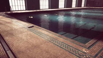 The view of an empty public swimming pool indoors video