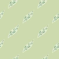 Botanic seamless pattern with simple doodle green leaf ornament. Light background. vector