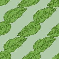 Floral seamless garden pattern with green outline contoured leaf elements. Pale grey background. Botanic minimalistic print. vector