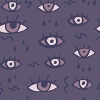 Random eye and tears seamless pattern. Purple tone background. Geometric elements. vector