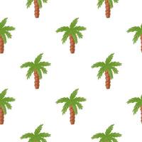Isolated seamless pattern with green coconut palm tree ornament. White background. Nature doodle shapes. vector