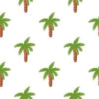 Isolated seamless pattern with green coconut palm tree ornament. White background. Nature doodle shapes. vector