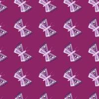 Purple geometric butterfly shapes seamless doodle pattern. Dark lilac background. Abstract nature print. vector
