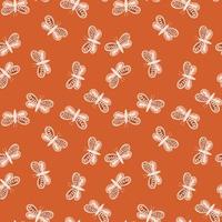 Nature insect seamless pattern with little random folk butterfly print. Orange background. Botanic style. vector