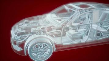 Holographic animation of 3D wireframe car model with engine video