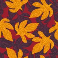 Abstract floral seamless doodle pattern with orange and purple colored random ornament. Autumn backdrop. vector