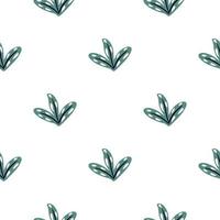 Isolated seamless pattern with navy blue abstract leaves ornament. White background. Doodle style. vector