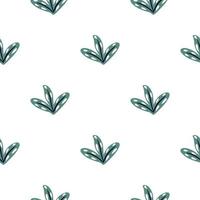 Isolated seamless pattern with navy blue abstract leaves ornament. White background. Doodle style. vector