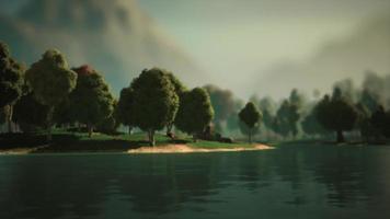 Cartoon Green Forest Landscape with Trees and lake video