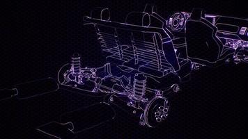 animation holographique d'un modèle de voiture filaire 3d avec moteur video