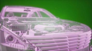 animação holográfica do modelo de carro 3d wireframe com motor video