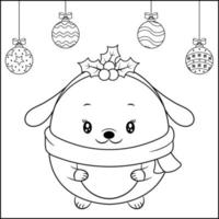 Christmas cute dog drawing sketch for coloring with ornaments vector