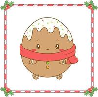 Christmas cute cookie drawing with red berry frame vector