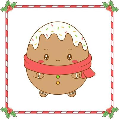 Christmas cute cookie drawing with red berry frame