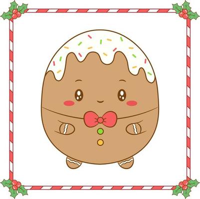 Christmas cute cookie drawing with red berry frame