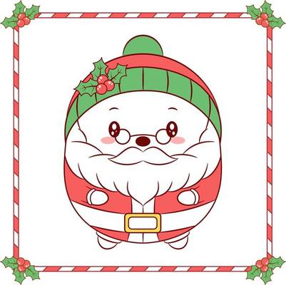 Christmas cute Santa drawing with red berry frame