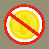 prohibición de bitcoin. signo de prohibición de bitcoin. vector