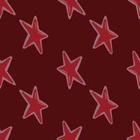Seamless pattern with star christmas cookies. Doodle stylized tasty print in red color on maroon background. vector
