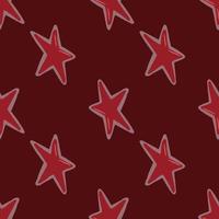 Seamless pattern with star christmas cookies. Doodle stylized tasty print in red color on maroon background. vector