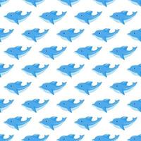 Seamless pattern with blue funny dolphin. Vector background. Baby fabric textile. Summer backdrop. For wrapping, package product, t shirt clothes print. Animal digital paper