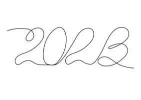 Sketch drawing of the inscription 2023 in one solid continuous line. Linear date style. Isolated vector black line illustration on white background.