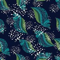 Seashells seamless pattern on black background. Abstract sea shell vector illustration.