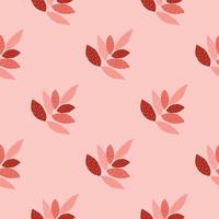 Bright leaves ornament seamless pattern. Design in pink and red colors. Simple wallpaper. vector